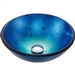 Round Blue Tempered Glass Vessel Bathroom Sink