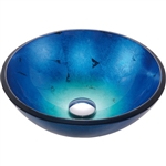 Round Blue Tempered Glass Vessel Bathroom Sink