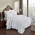 King Size OverSized 100% Cotton Chenille 3 PCS Coverlet Bedspread Set in White