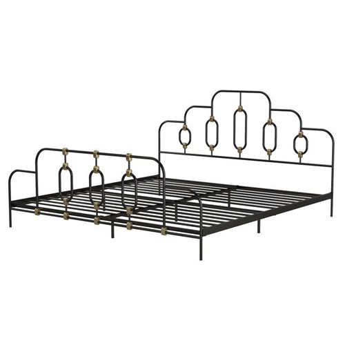 King Size Farm Home Adjustable Leg Height Black Gold Bars Metal Platform Bed