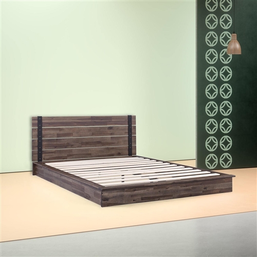 King size Farmhouse Acacia Wood Industrial Low Profile Platform Bed Frame