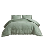 Oversized King Sage Microfiber 3-Piece Comforter Set with Ruffled Edge Trim