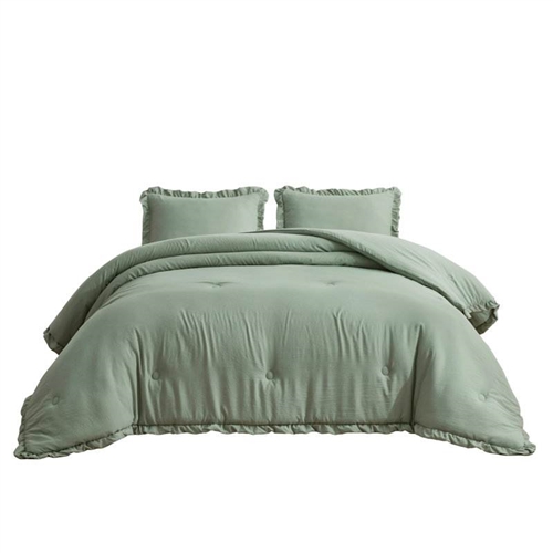 King Oversized Sage Ruffled Edge Microfiber Comforter Set