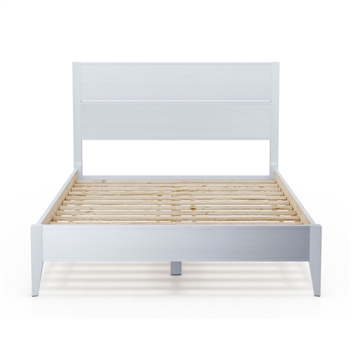 King Size Rustic White  Mid Century Slatted Platform Bed