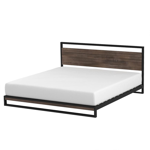 King size Modern Metal Wood Platform Bed Frame with Headboard in Gray