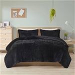 King/CAL King Black Soft Sherpa Faux Fur 3-Piece Comforter Set with Pillow Shams