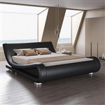 King Modern Black Upholstered Platform Bed Frame with Sleigh Curved Headboard