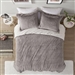 King/CAL King size Grey Reversible Soft Sherpa Faux Fur 3-Piece Comforter Set