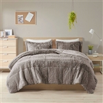 King/CAL King Grey Soft Sherpa Faux Fur 3-Piece Comforter Set with Pillow Shams