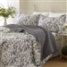 King size 3-Piece Reversible Quilt Set in 100% Cotton Grey White Floral Design