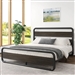 King Heavy Duty Round Metal Frame Platform Bed with Black Wood Panel Headboard