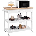 White Kitchen Island Cart with Drawer Storage Shelves and Locking Casters
