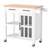 White Kitchen Island Cart with Wood Top Storage Cabinet and Locking Casters
