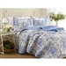 King size 100-Percent Cotton Quilt Bedspread Set with Blue White Floral Leaves Pattern