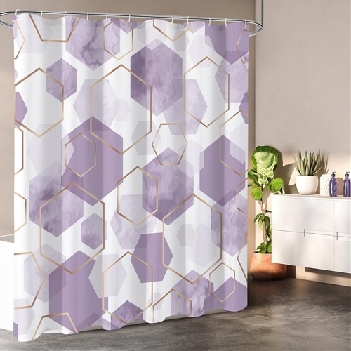 72"W x 84"H  Abstract Lavender Geometric Polyester Shower Curtain