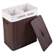 Folding 2-Bin Brown Bamboo Laundry Hamper with Handles