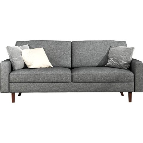 Light Grey Linen Upholstered Sofa with Modern Mid-Century Style Wood Legs