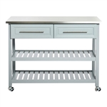 Light Gray Rolling Kitchen Island 2 Drawers Storage with Stainless Steel Top