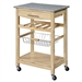 Natural Wood Finish Kitchen Island Cart with Granite Top