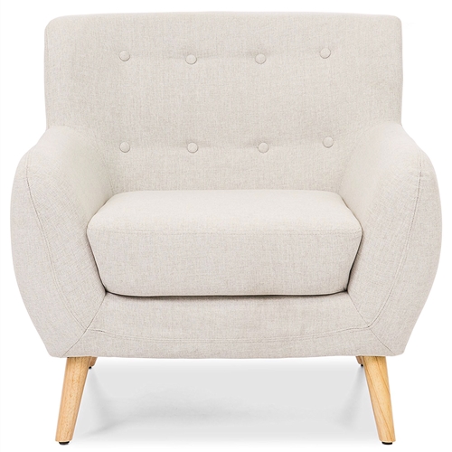 Light Grey Upholstered Tufted Armchair with Mid-Century Style Wood Legs