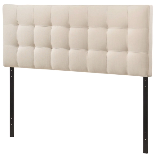 Queen size Ivory Fabric Padded Mid-Century Upholstered Headboard