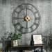 36-inch Metal Silent Wall Clock with Roman Numerals and Wooden Center