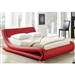King size Modern Red Faux Leather Upholstered Platform Bed with Curved Headboard