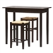 3 Piece Espresso Dining Set with Table and 2 Backless Stools