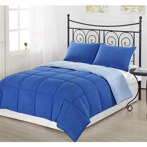 King/CAL King size 3-Piece Light Blue/Royal Blue Microfiber Comforter Set with 2 Shams