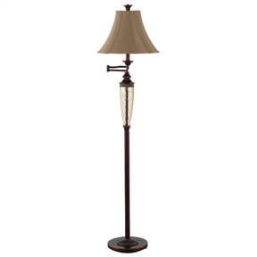 Swing Arm Floor Lamp in Bronze Finish with Brown Shade