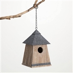 Outdoor Garden Patio Grey Natural Wood Hanging Bird House