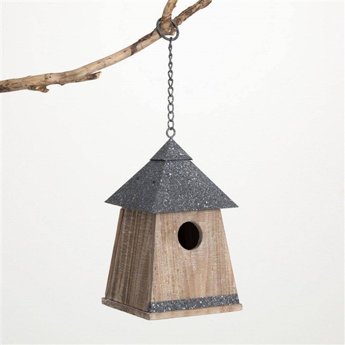 Outdoor Garden Patio Grey Natural Wood Hanging Bird House