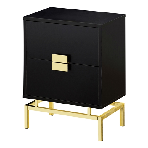 24in Retro 2 Drawer NightStand End Table Cappuccino and Gold Metal Legs