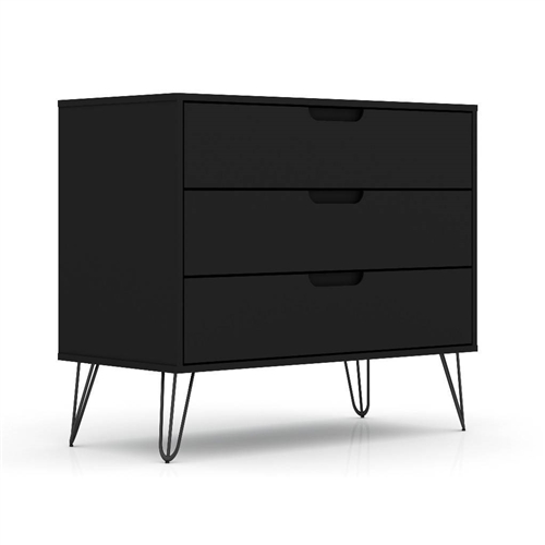Modern Scandinavian Style Bedroom 3-Drawer Dresser in Black Wood Finish