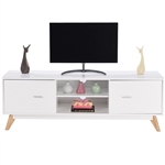 Modern Mid Century Style White TV Stand with Wood Legs