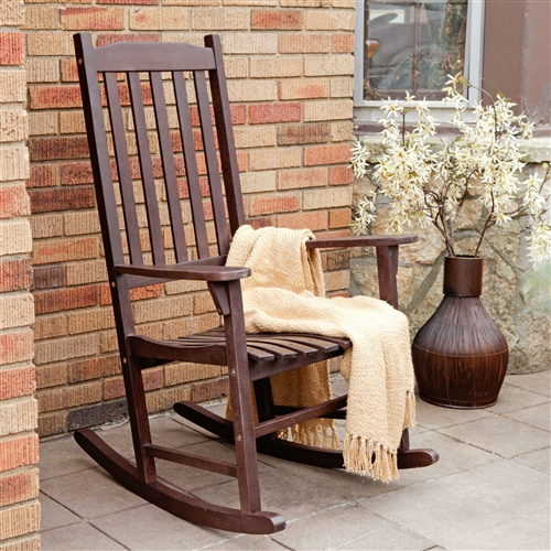 Indoor/Outdoor Dark Brown Slat Rocking Chair