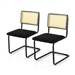 Set of 2 - Modern Mid-Century Black Dining Chair with Beige Rattan Backrest