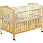 Farmhouse Natural Wood Convertible Crib Toddler Bed with Locking Caster Wheels