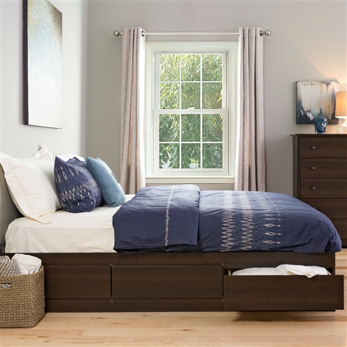 King size Modern Espresso Platform Bed Frame with 6 Storage Drawers