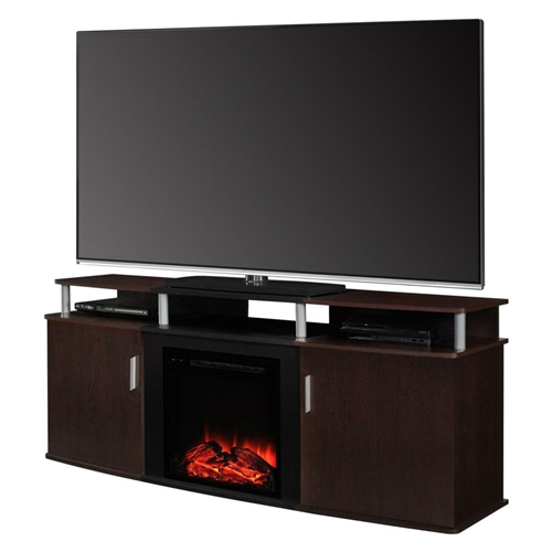 Modern Electric Fireplace TV Stand in Cherry Black Wood Finish - Holds up to 70-inch TV