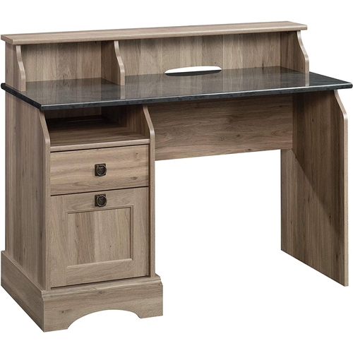 Rustic Oak Slat Top Computer Desk w/ Filing Cabinet
