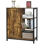 Modern Industrial Black Metal Brown Wood Sideboard Buffet Storage Shelf Cabinet