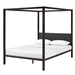 Queen size Brown Metal Canopy Bed Frame with Grey Upholstered Headboard