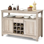 Grey Wood Sideboard Buffet Server Cabinet with Wine Rack and Storage Shelf