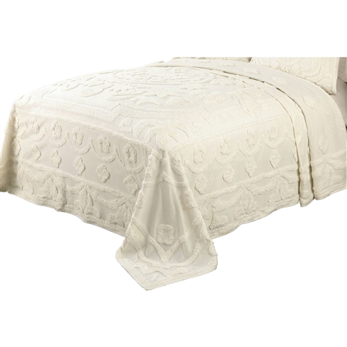 King size 100-Percent Cotton Chenille Bedspread in Ecru Off-White Ivory Beige Color