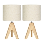 Scandinavian Solid Wood Tripod Table Lamp Set of 2 - Natural/Beige