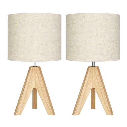 Scandinavian Solid Wood Tripod Table Lamp Set of 2 - Natural/Beige