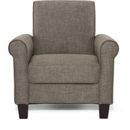 Moss Brown Linen Fabric Upholstered Arm Chair with Wood Legs