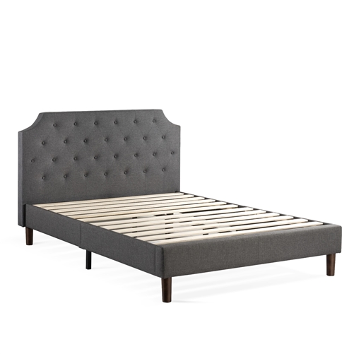 King size Grey Fabric Tufted Linen Upholstered Platform Bed