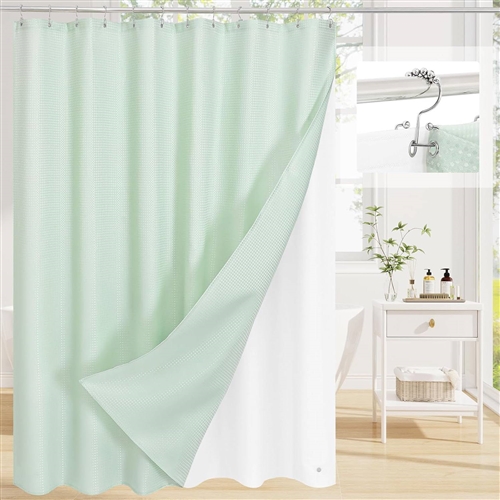 72"W x 72"H Mint Green Waffle Textured 3 in 1 Shower Curtain Set